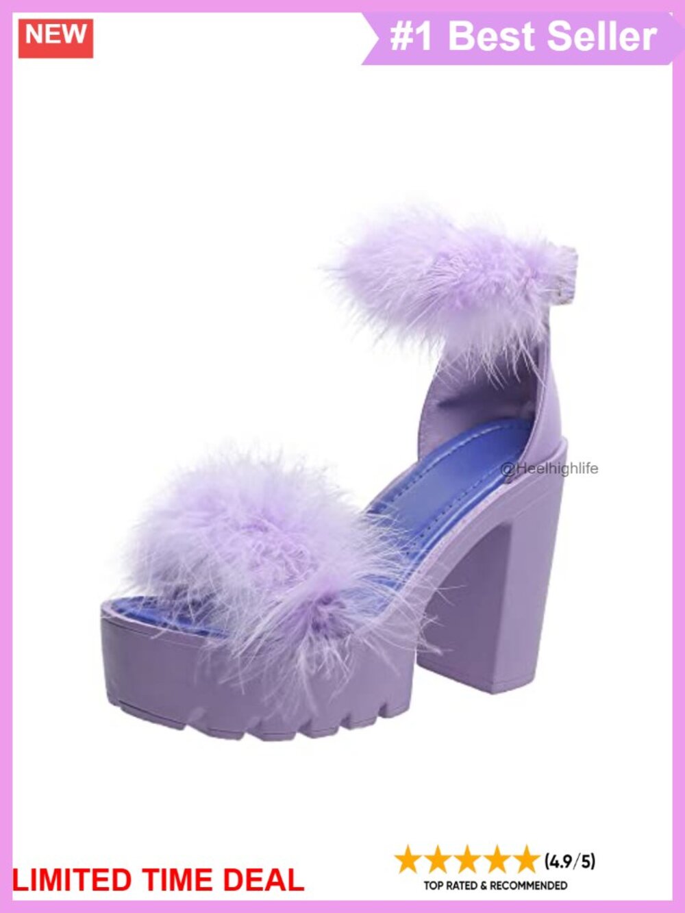 Faux Fur Chunky Heel Ankle Strap Sandal Open Toe Dress Heel